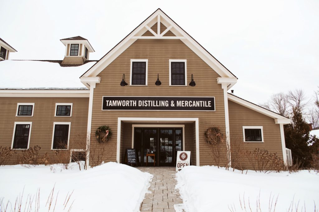 Photo of front of Tamworth Distilling with snow.