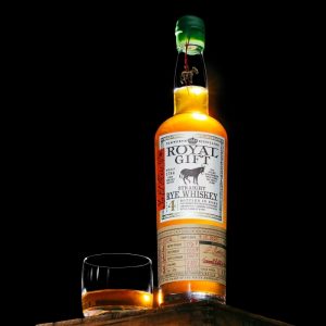 Royal Gift Rye Whiskey on wood.